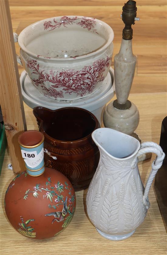 A Victorian relief moulded jug and other ceramics